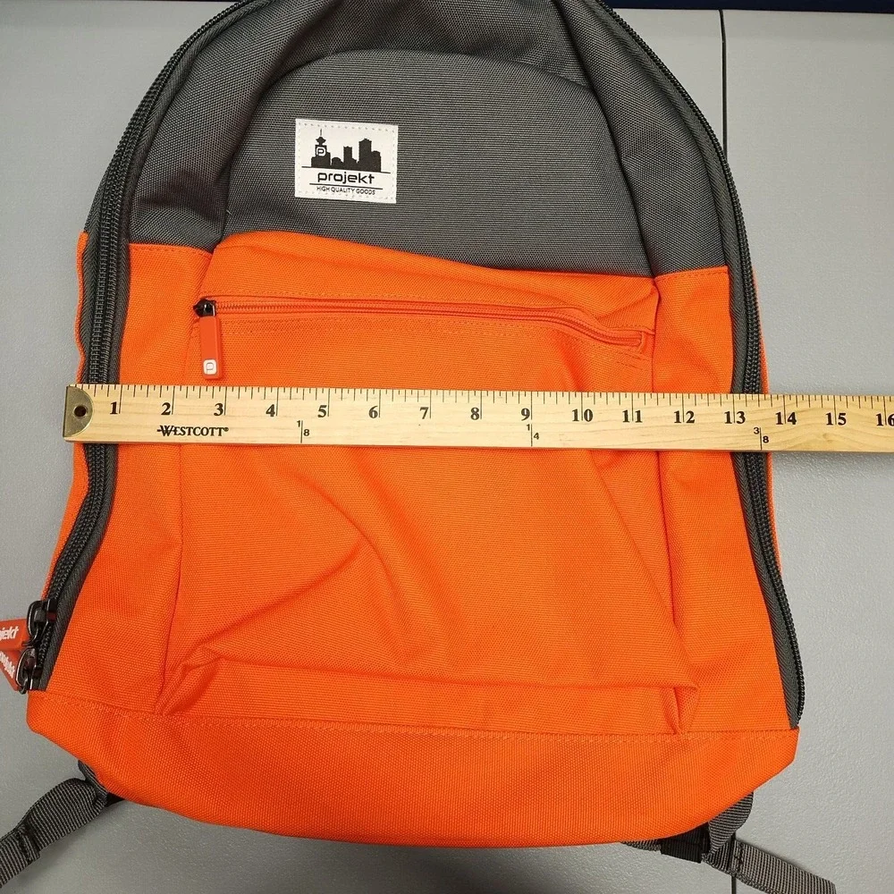 Projekt Klark Unisex Backpack Orange Gray Padded Shoulder Straps Water Resistant